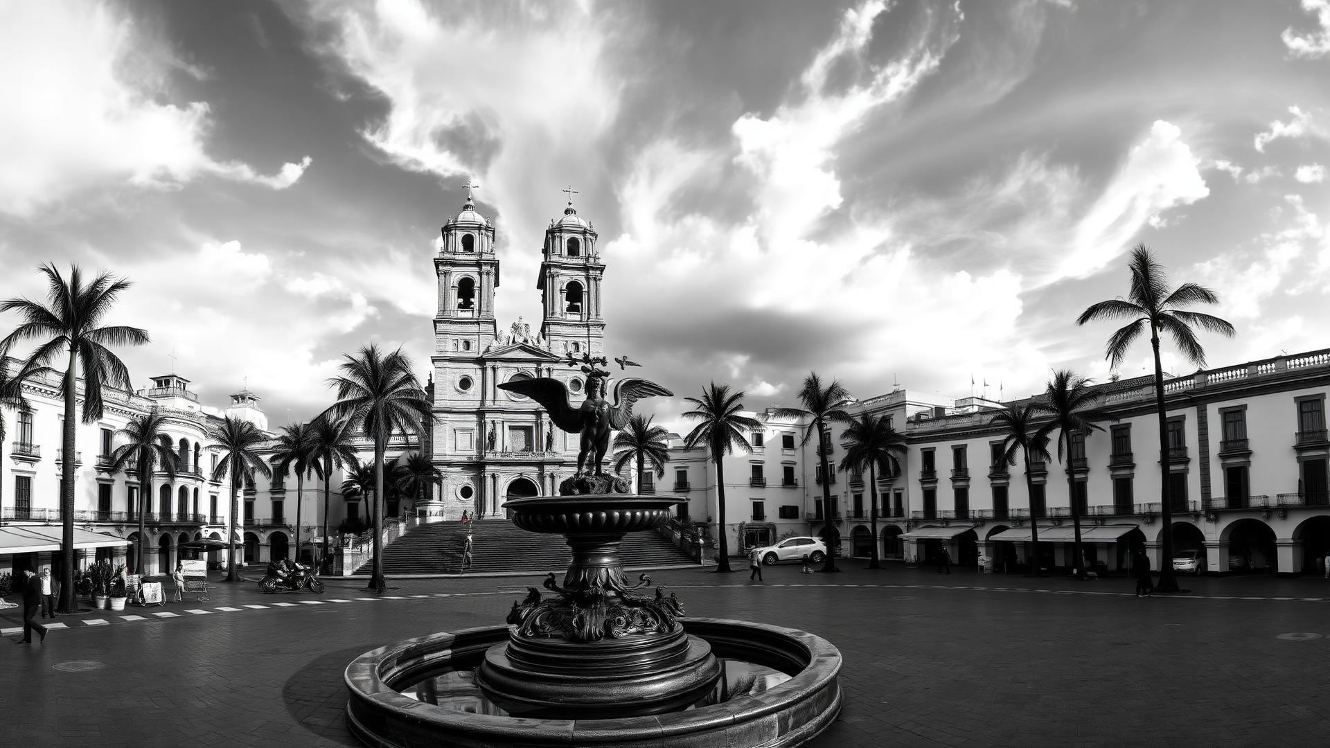 Plaza Mayor de Lima en blanco y negro